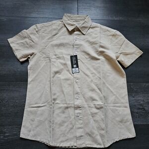 NWT Bear Bottom Linen Retreat Shirt Mens Small Tan Beach Pool Wicking Summer